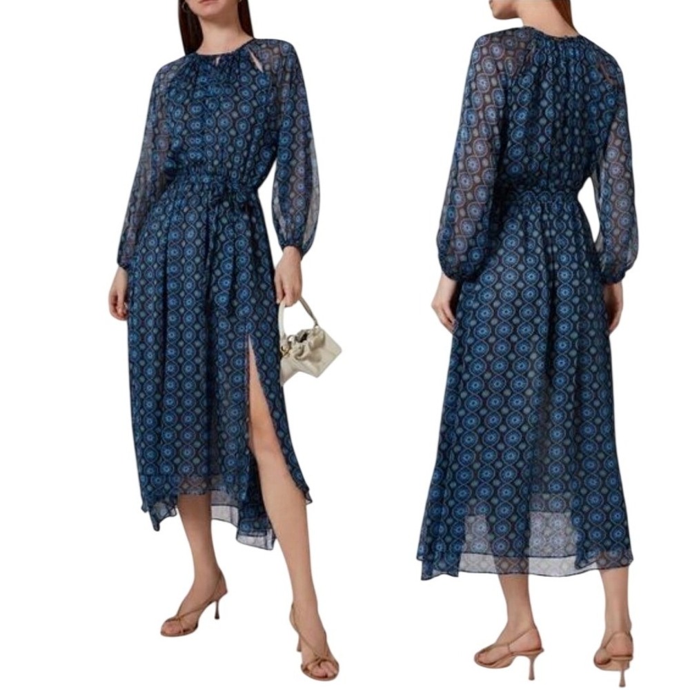 MISA Los Angeles Leila Dress Womens XS Valencia Tile Blue Black Cut Out Maxi